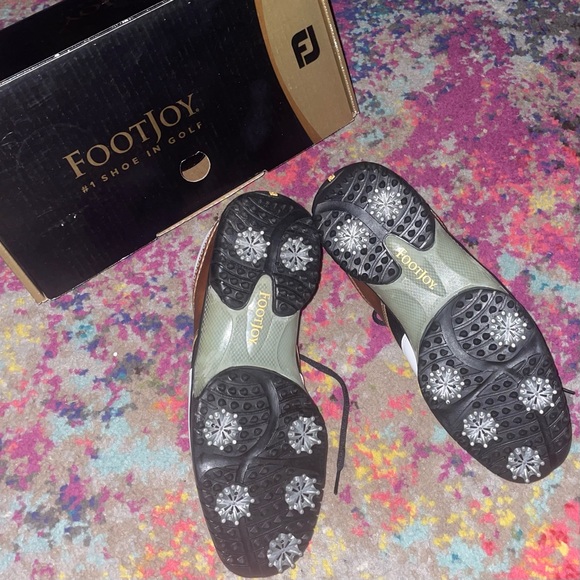 FootJoy Contour Series Golf Shoes White/Brown With Spikes Men’s Size 9 - Picture 4 of 5